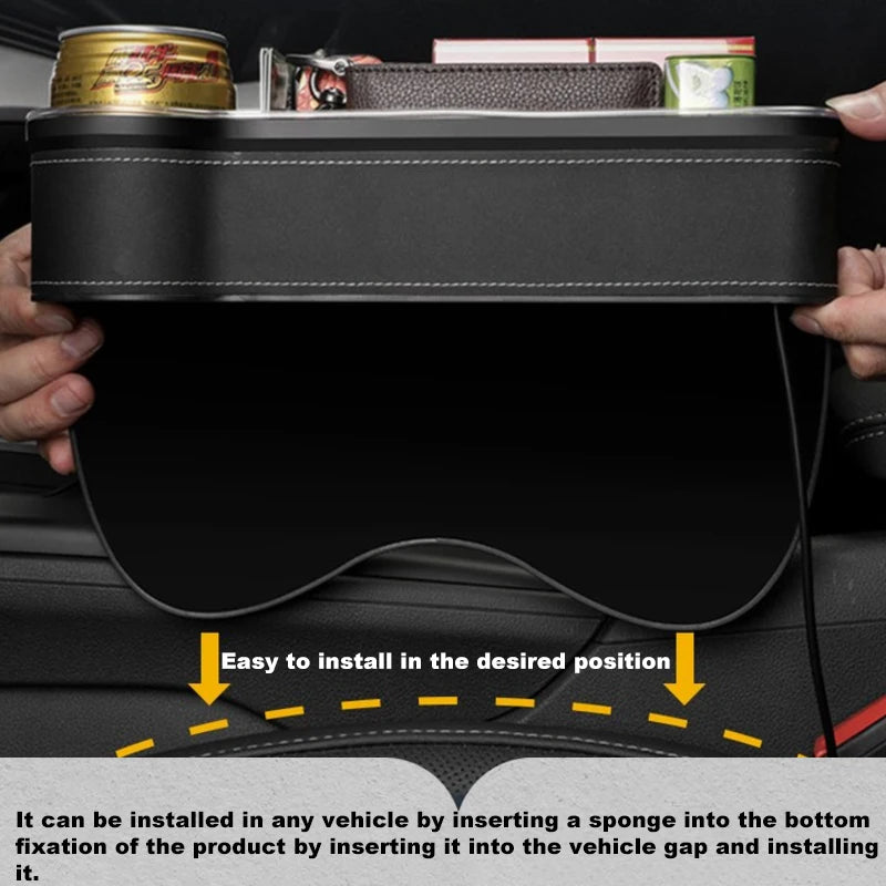 LED Car Seat Crevice Storage Box Car Organizer Seat Gap Filler Cup Holder With 2 USB Charger Stowing Tidying Car Accessories