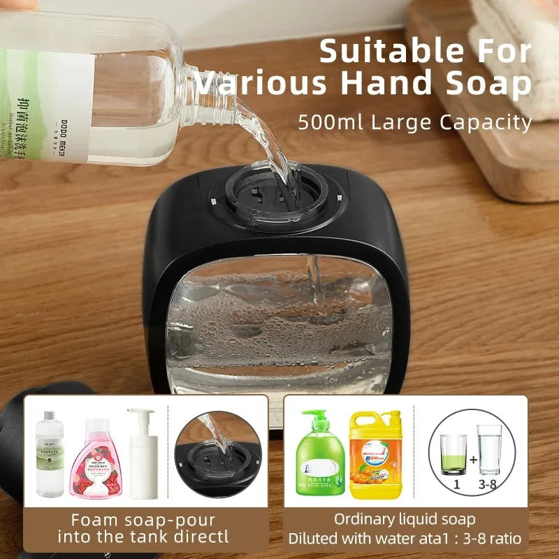 New Wall Mounted Automatic Soap Dispenser Foam Smart Hand Washing Machine 500ml Liquid Rechargeable Bathroom Induction Sensor.
