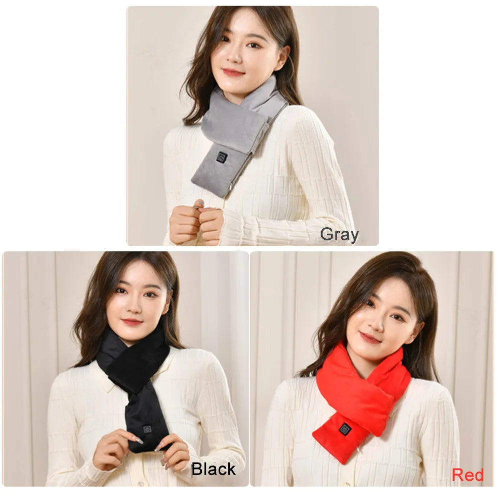 Electric Heated Scarf USB Charging Neck Heating Pad Cold-Proof Thermal Neck Wrap Warmer Washable for Climbing Hiking Cycling