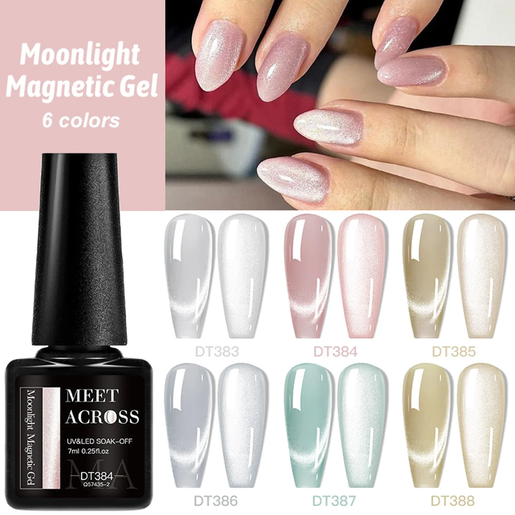 MEET ACROSS 6PCS Cat Magnetic Gel Polish Set with Magnetic Stick & Box