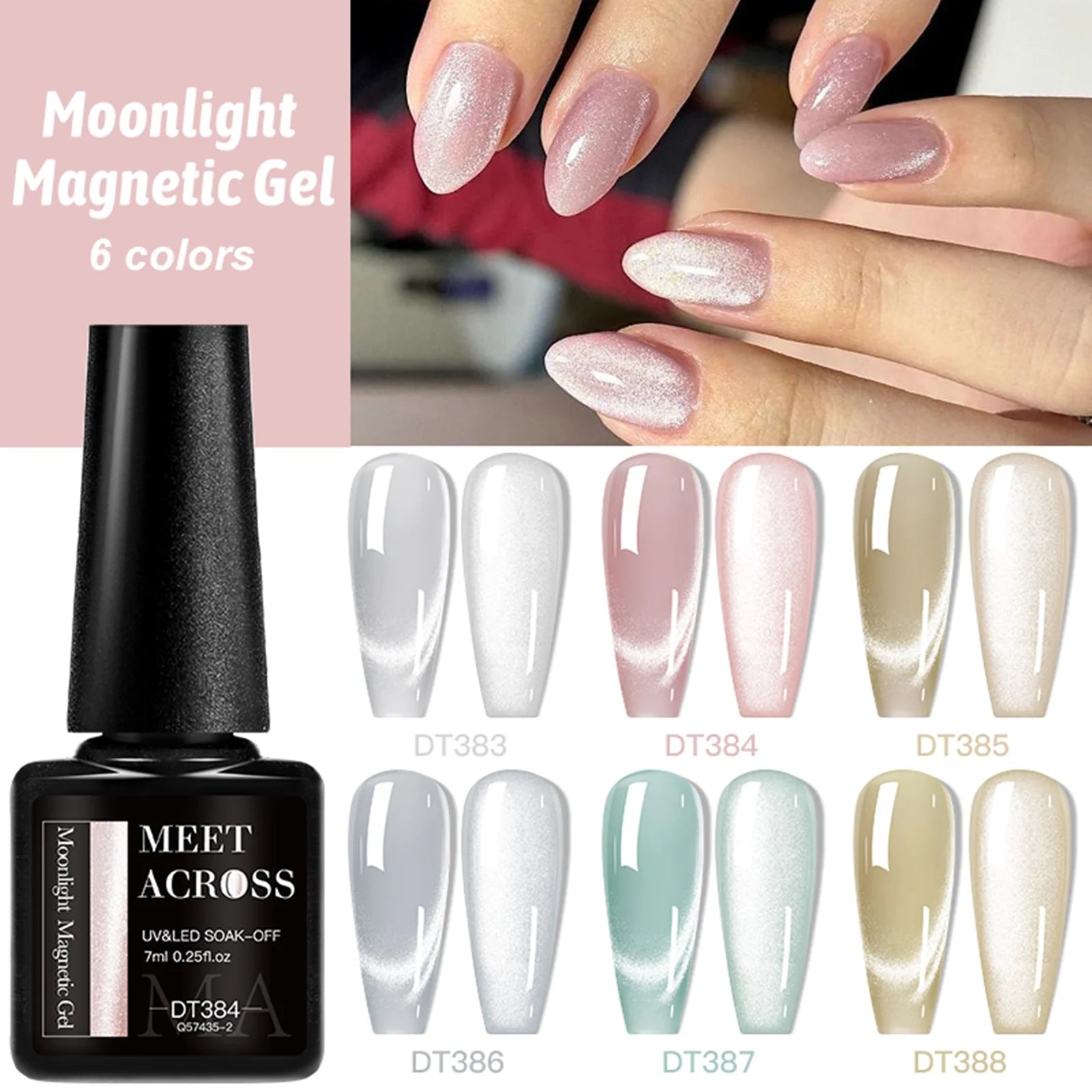 MEET ACROSS 6PCS Cat Magnetic Gel Polish Set with Magnetic Stick & Box