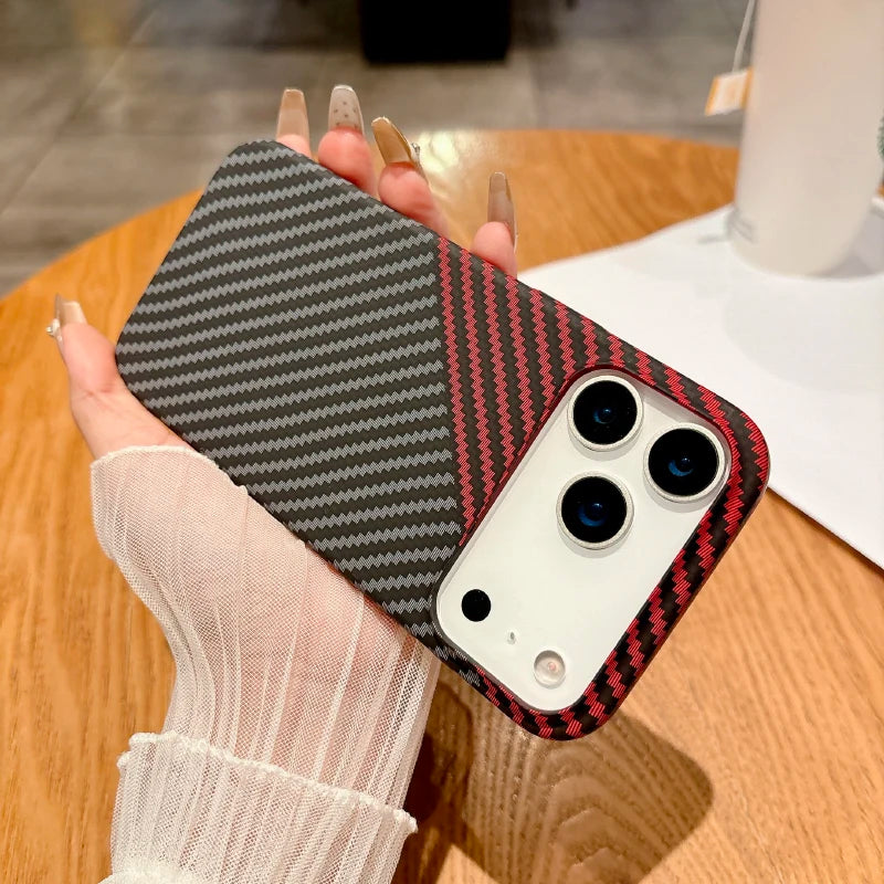 Luxury Carbon Fiber Mag Safe Case for iPhone 17 Series | Solid Color Wireless Charging Air Bumper Back Cover