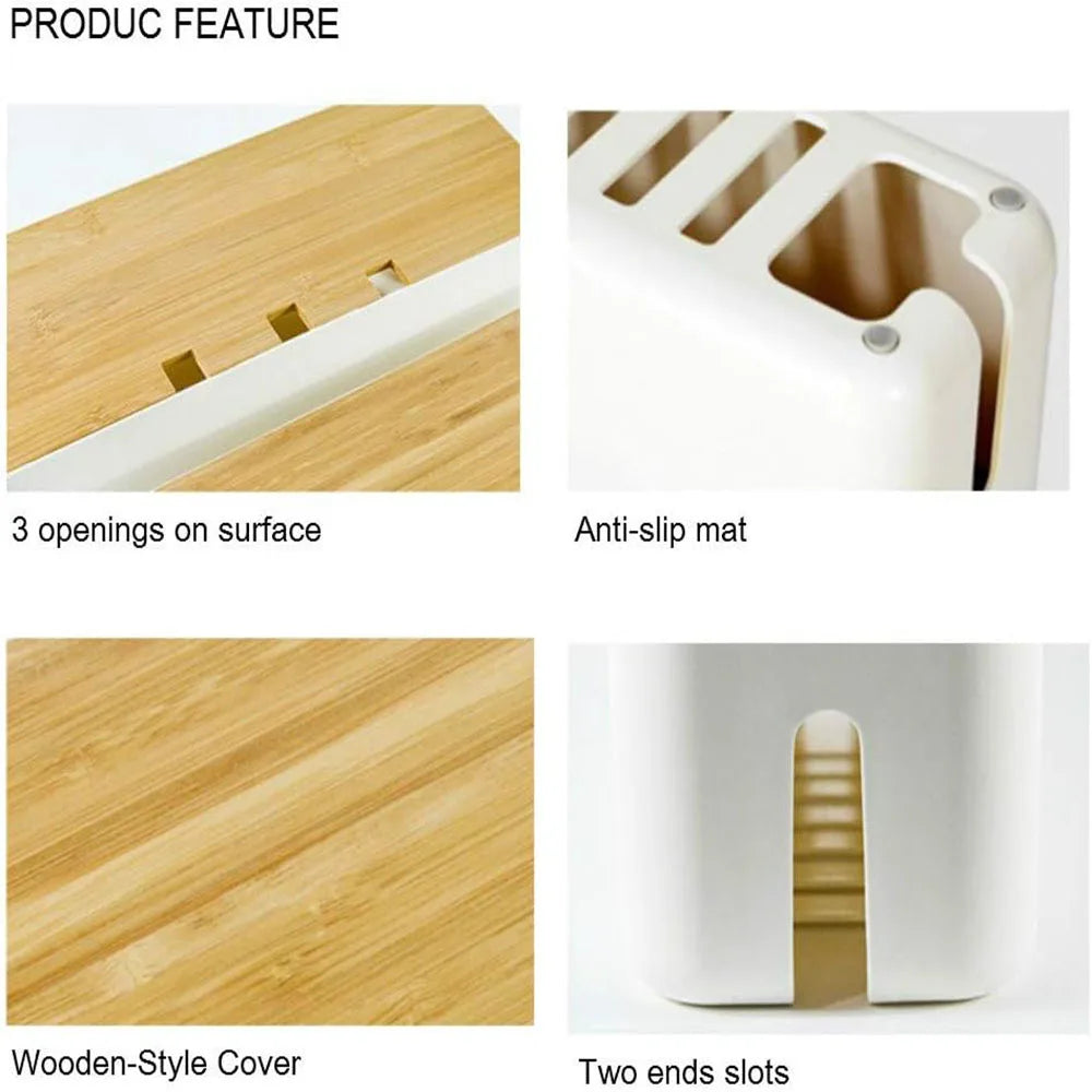 Large Wire Organizer Cable Management Box for Extension Cord Power Stripe Surge Protector with Wooden Lid for Cable Organisers