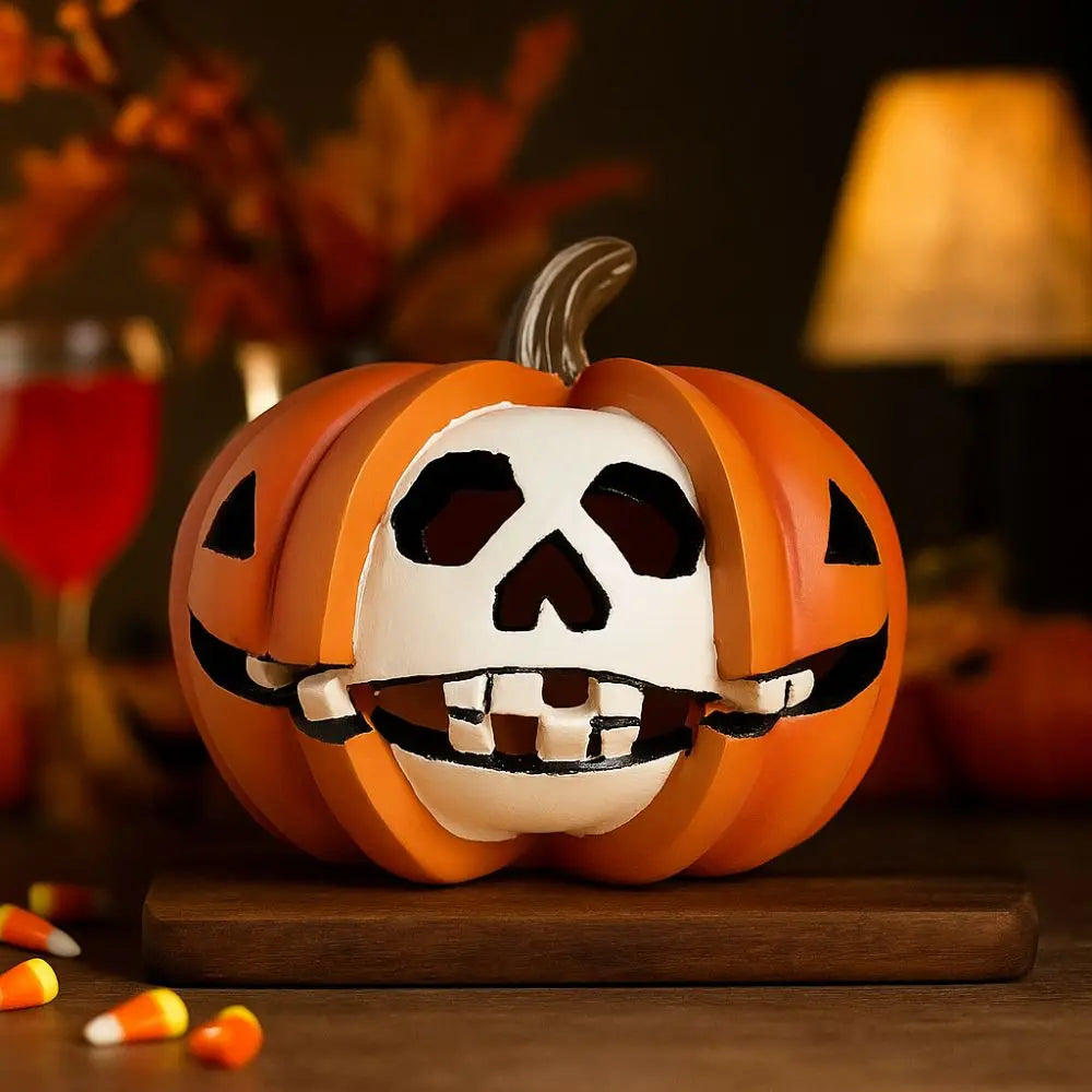 Resin Halloween Pumpkin Figurine Scary Realistic Pumpkin Skeleton Statue Orange Mini Halloween Ornaments Halloween Party