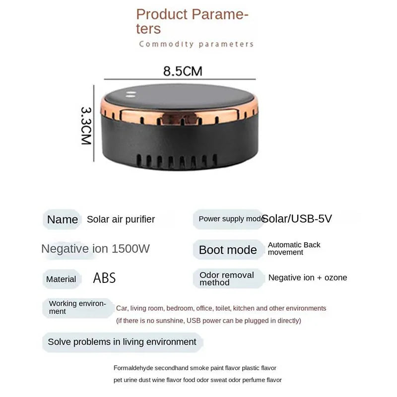 Solar Powered Car Air Purifier Ozone And Negative Ion Eliminate Odors Smoke Formaldehyde For Car Home Office And Travel