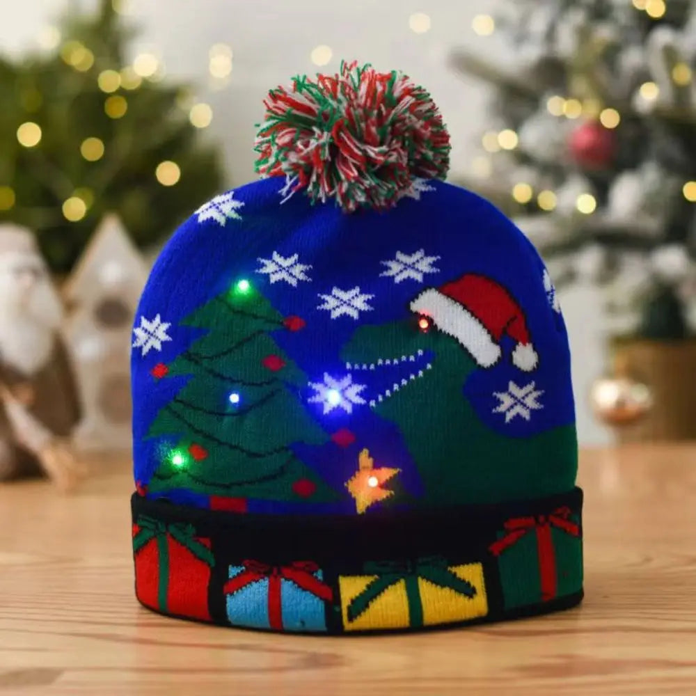 LED Christmas Knitted Beanie Hat – Light Up Xmas Sweater Cap, Unisex Winter Beanie with Colorful LEDs