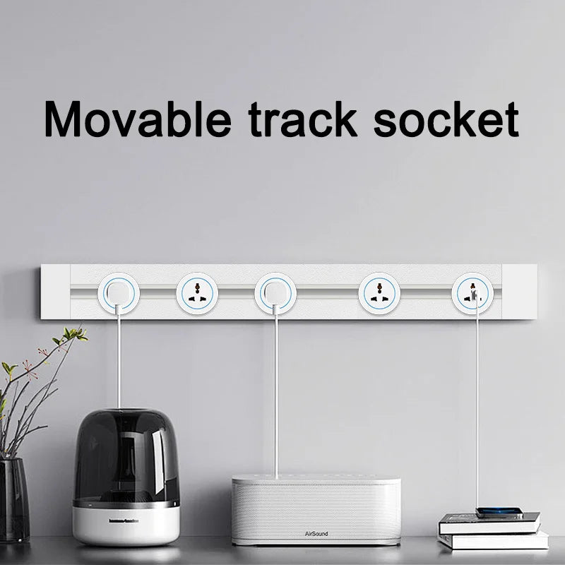 Track Socket Kitchen Wall Outlet with USB | FR/EU/US/UK Universal Standard Round Removable Adapter Plug – White