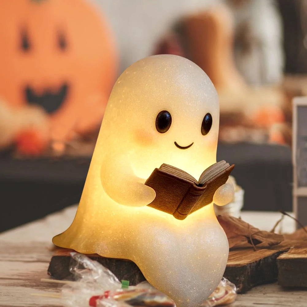 Cute Ghost Reading Lamp Halloween 3D LED Night Light Spooky Desk Light For Bedroom Study Book Lovers Home Office