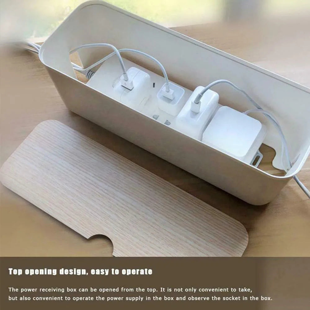 Large Wire Organizer Cable Management Box for Extension Cord Power Stripe Surge Protector with Wooden Lid for Cable Organisers