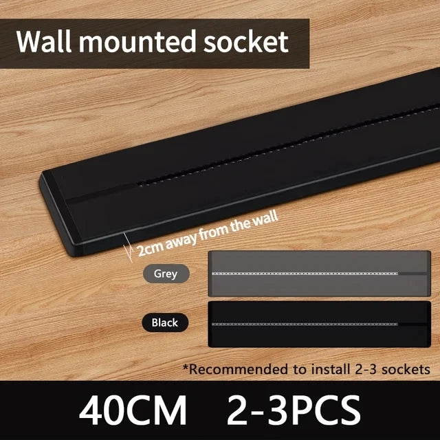 Wall Power Rail Socket – Kitchen Aluminum Expansion Socket 40cm / 50cm | Built-in Countertop Power Strip with Multiple Slots