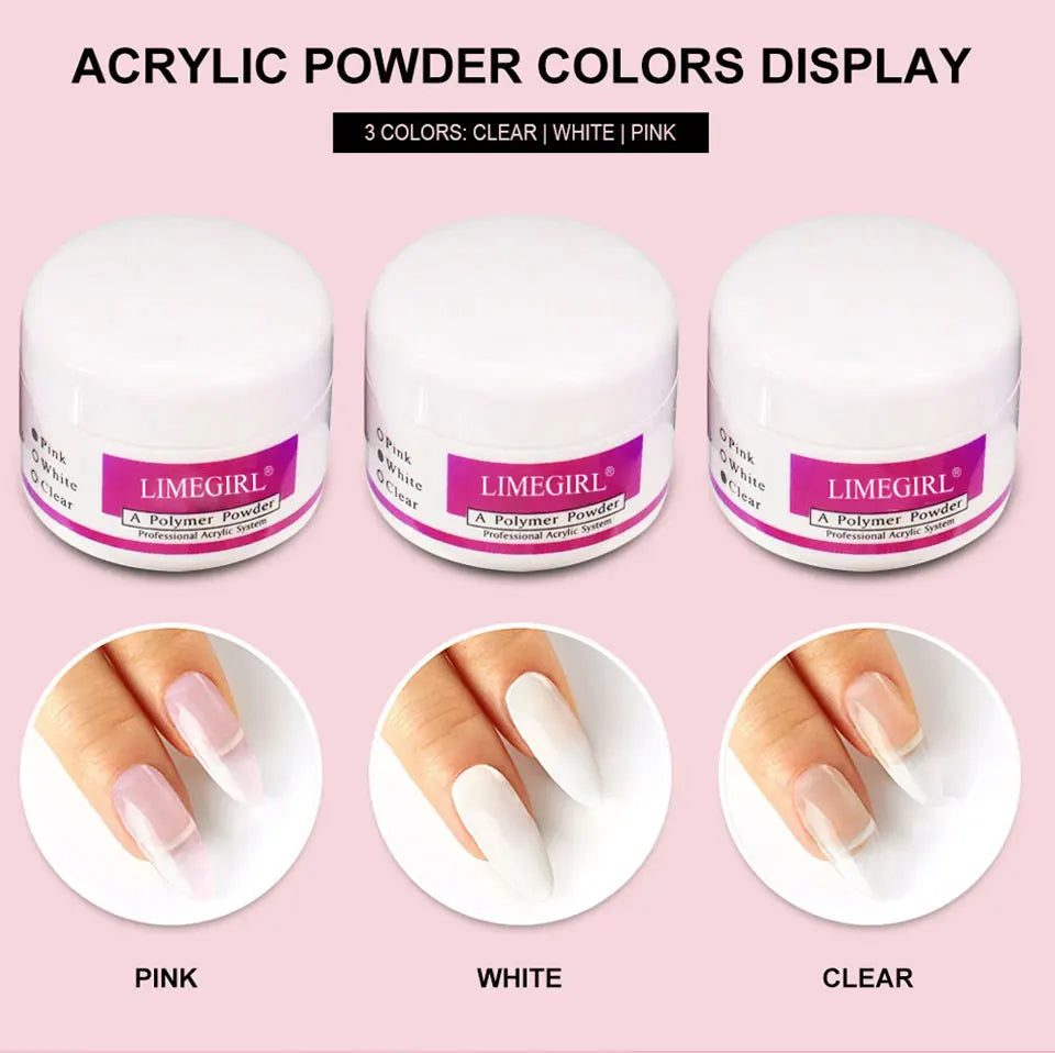 Limegirl Acrylic Powder & Liquid Monomer Nail Art Kit – Crystal Glitter Set