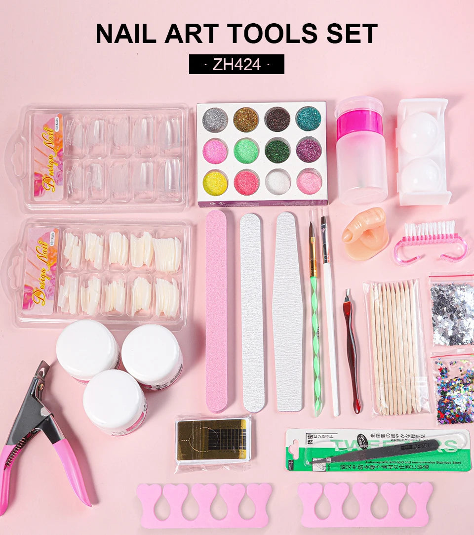 Limegirl Acrylic Powder & Liquid Monomer Nail Art Kit – Crystal Glitter Set
