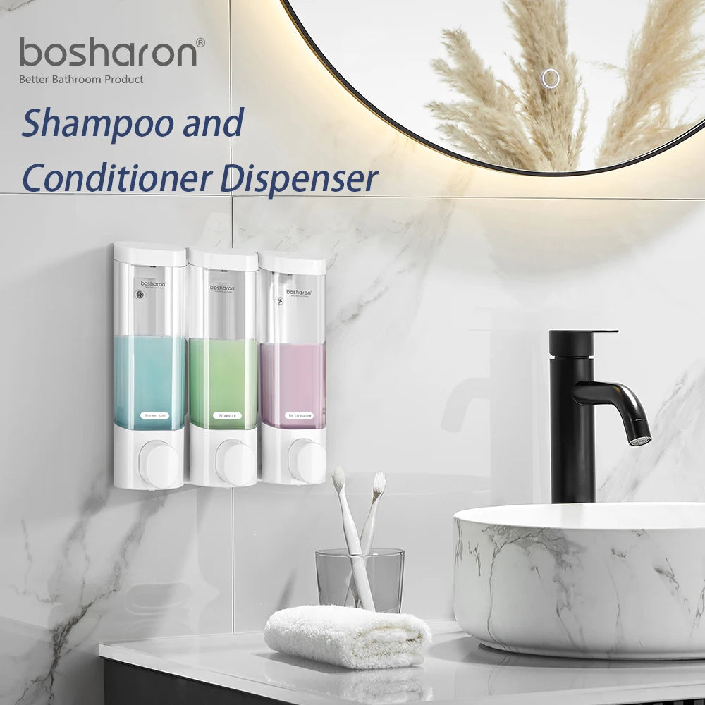 Wall Mounted Shampoo and Conditioner Dispenser, Body Wash, Shower Soap, Lotion, Gel Container, 3 × 300 ml