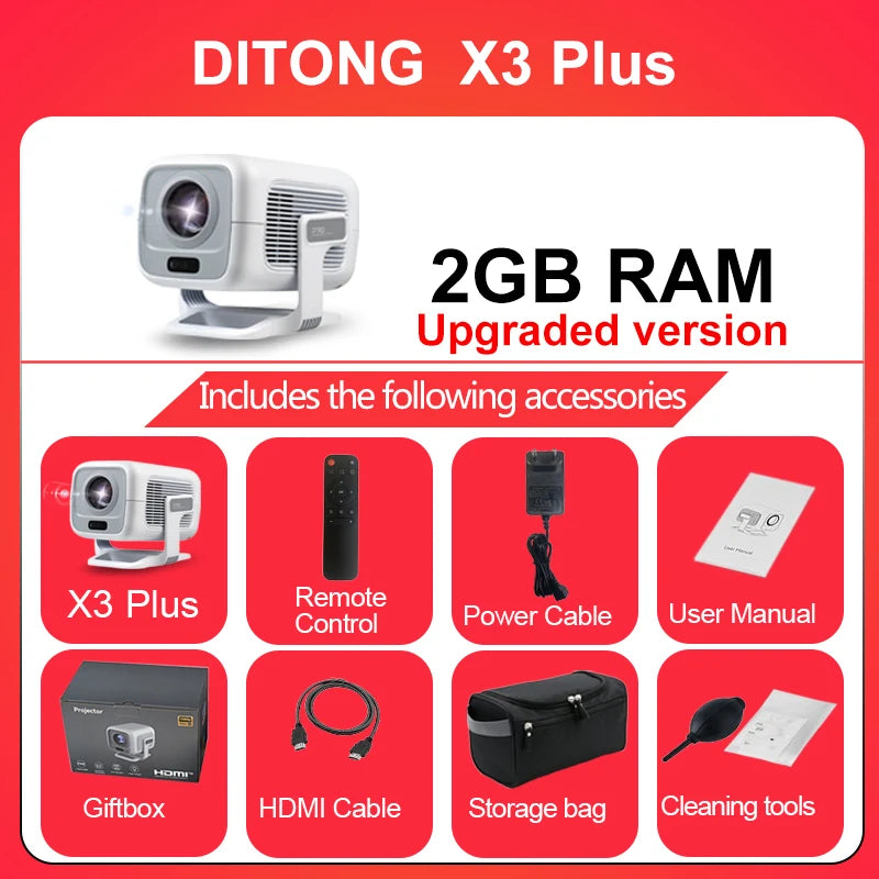 DITONG X3Plus HD projector Native 1080P support 4K WIFI6 BT5.4 Android mini Portable projector led home theater video projector
