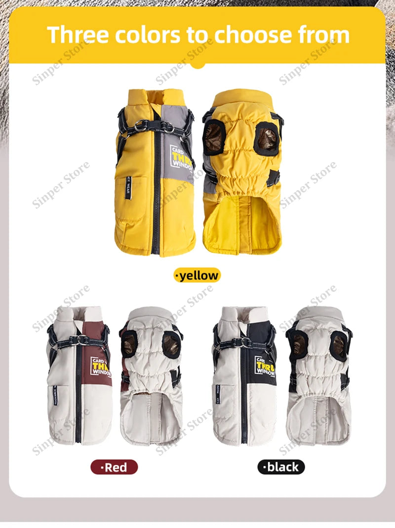 Dog Coat for Small Dogs Waterproof Dog Winter Jacket with Harness Puppy Cold Weather Coats Reflective Pet Vest with ZipperFleece