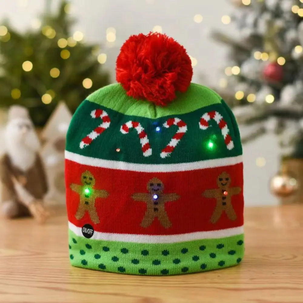 LED Christmas Knitted Beanie Hat – Light Up Xmas Sweater Cap, Unisex Winter Beanie with Colorful LEDs