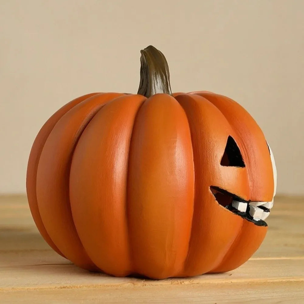 Resin Halloween Pumpkin Figurine Scary Realistic Pumpkin Skeleton Statue Orange Mini Halloween Ornaments Halloween Party