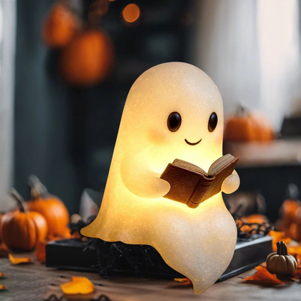 Cute Ghost Reading Lamp Halloween 3D LED Night Light Spooky Desk Light For Bedroom Study Book Lovers Home Office