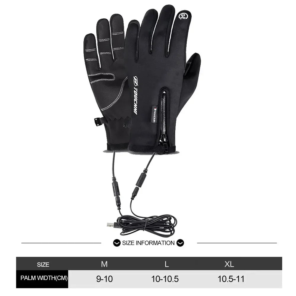 USB Touch Screen Gloves Heated Motorcycle Gloves  Cycling Running Ski  Winter Gloves Hiking Walking Anti-Slip Glove