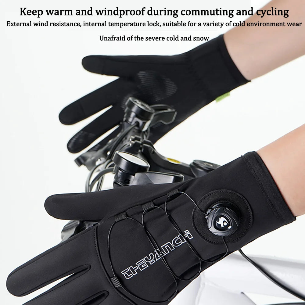 NEWBOLER Winter Cycling Gloves Warm Fleece Windproof Full Finger Gloves Touch Screen Anti-slip Adjustable Buckle Men Bike Gloves