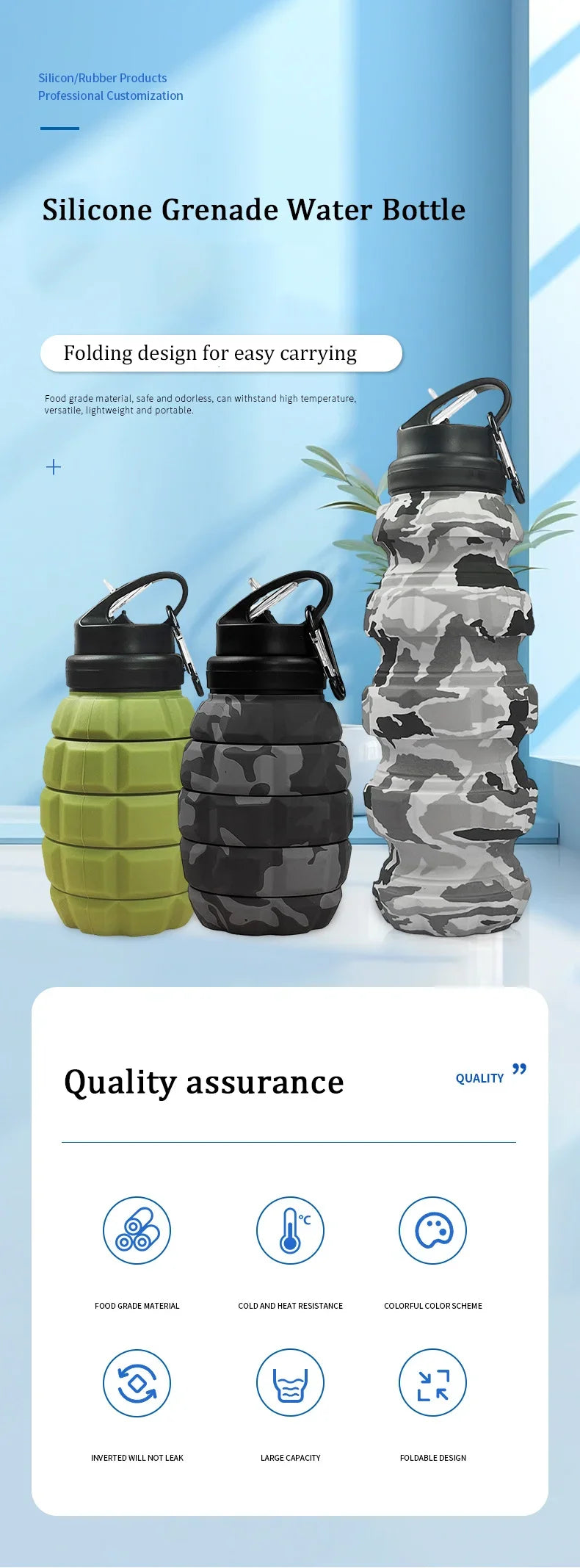 Food-Grade Silicone Folding Water Bottle – Retractable High-Temperature Resistant Sports & Camping Bottle 2025