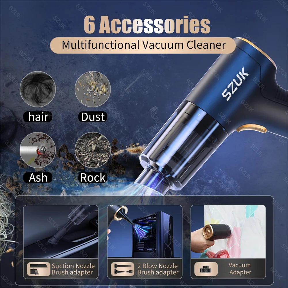 98000PA Wireless Car Vacuum Cleaner – Ultra-Powerful Mini Handheld with USB Charging & Wet/Dry Cleaning