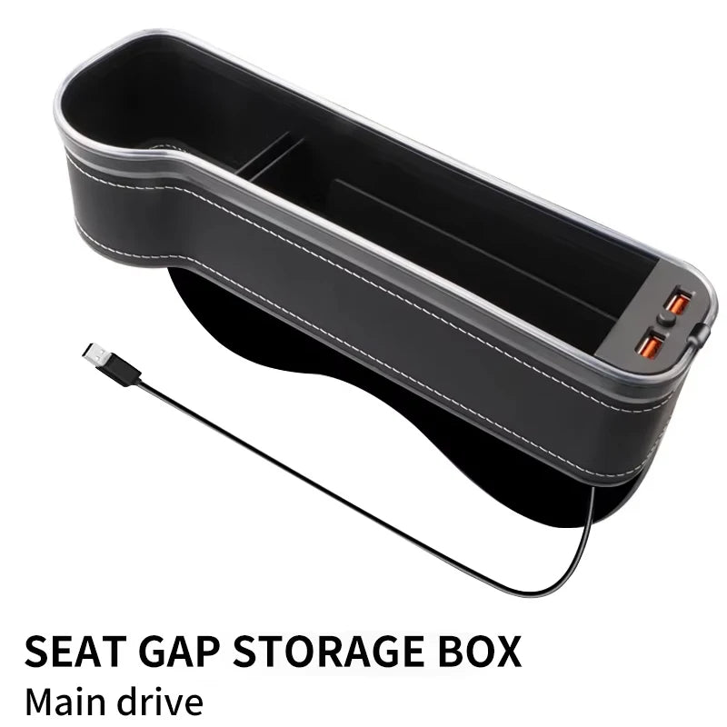 LED Car Seat Crevice Storage Box Car Organizer Seat Gap Filler Cup Holder With 2 USB Charger Stowing Tidying Car Accessories
