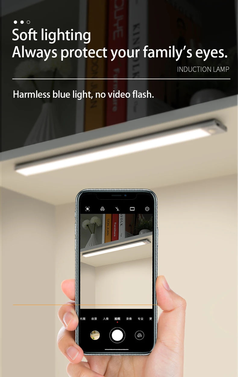 LED Night Light Motion Sensor Wireless USB Cabinet Night Light Wardrobe Lamp For Kitchen Cabinet Bedroom Wardrobe 20/30/40/60CM