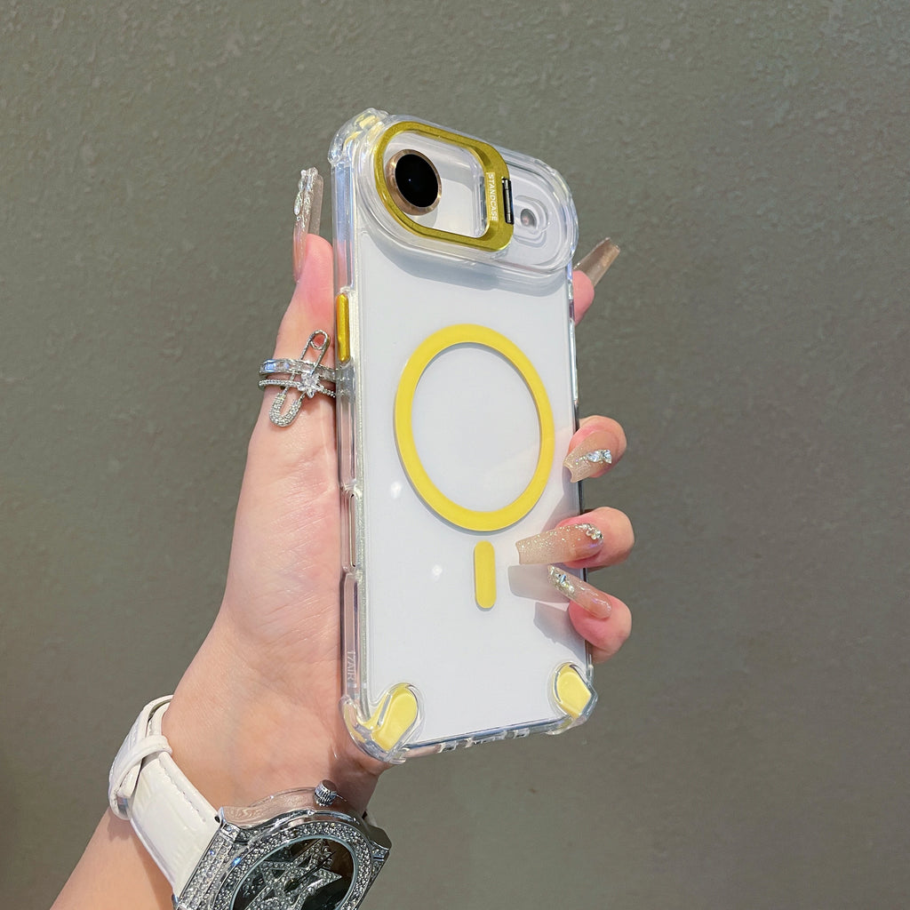 Transparent Magnetic Case with Metal Lens Holder for iPhone 17 Series | Shockproof Airbag MagSafe Cover