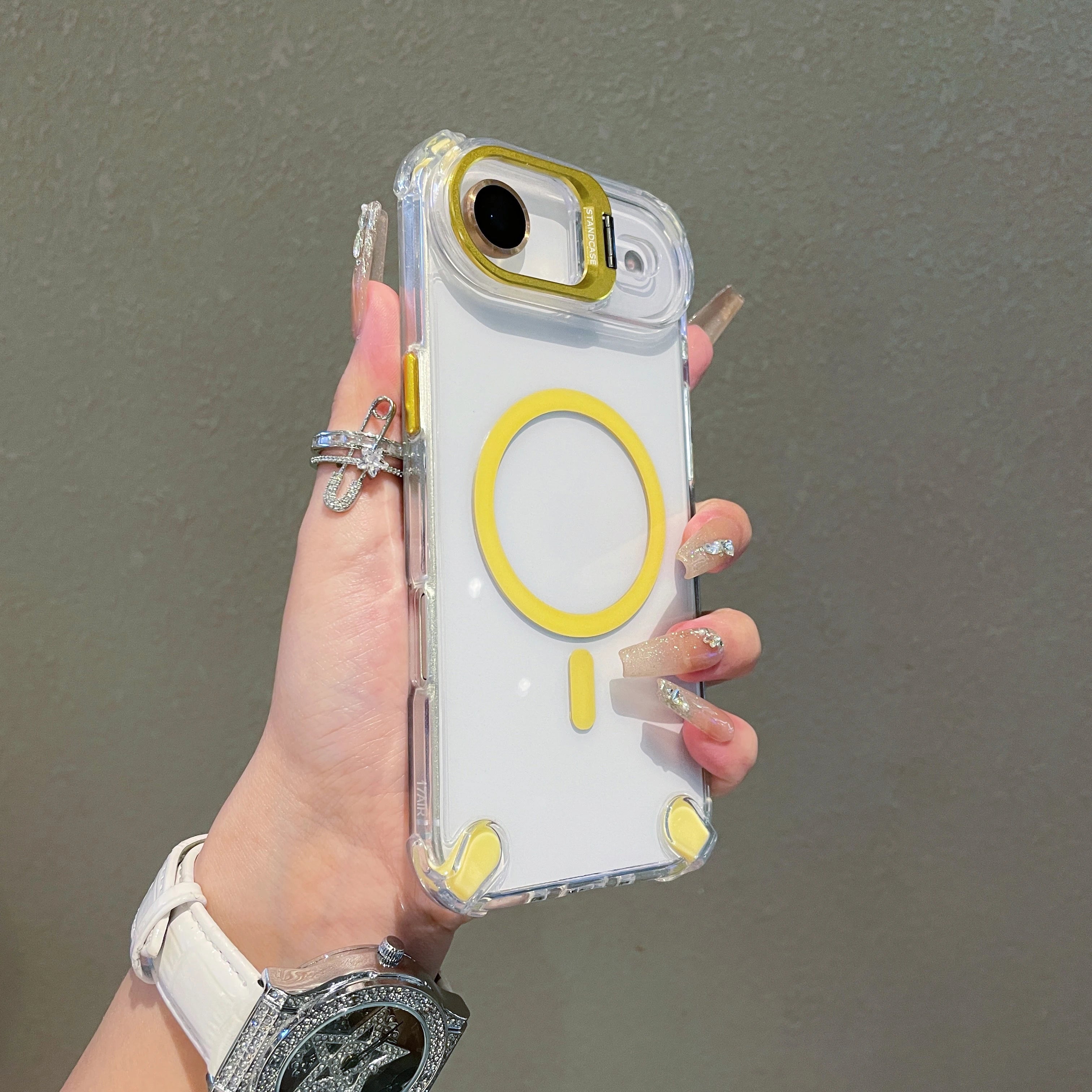 Transparent Magnetic Case with Metal Lens Holder for iPhone 17 Series | Shockproof Airbag MagSafe Cover