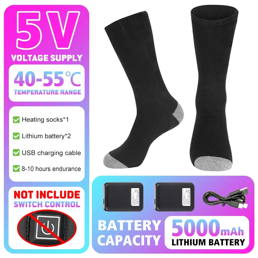 Winter Heated Socks 5000mAh Thermal Socks Women Men Heating Foot Warmer Electric Heating Socks Hiking Ski Warm Outdoor Sports