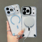 Transparent Magnetic Case with Metal Lens Holder for iPhone 17 Series | Shockproof Airbag MagSafe Cover