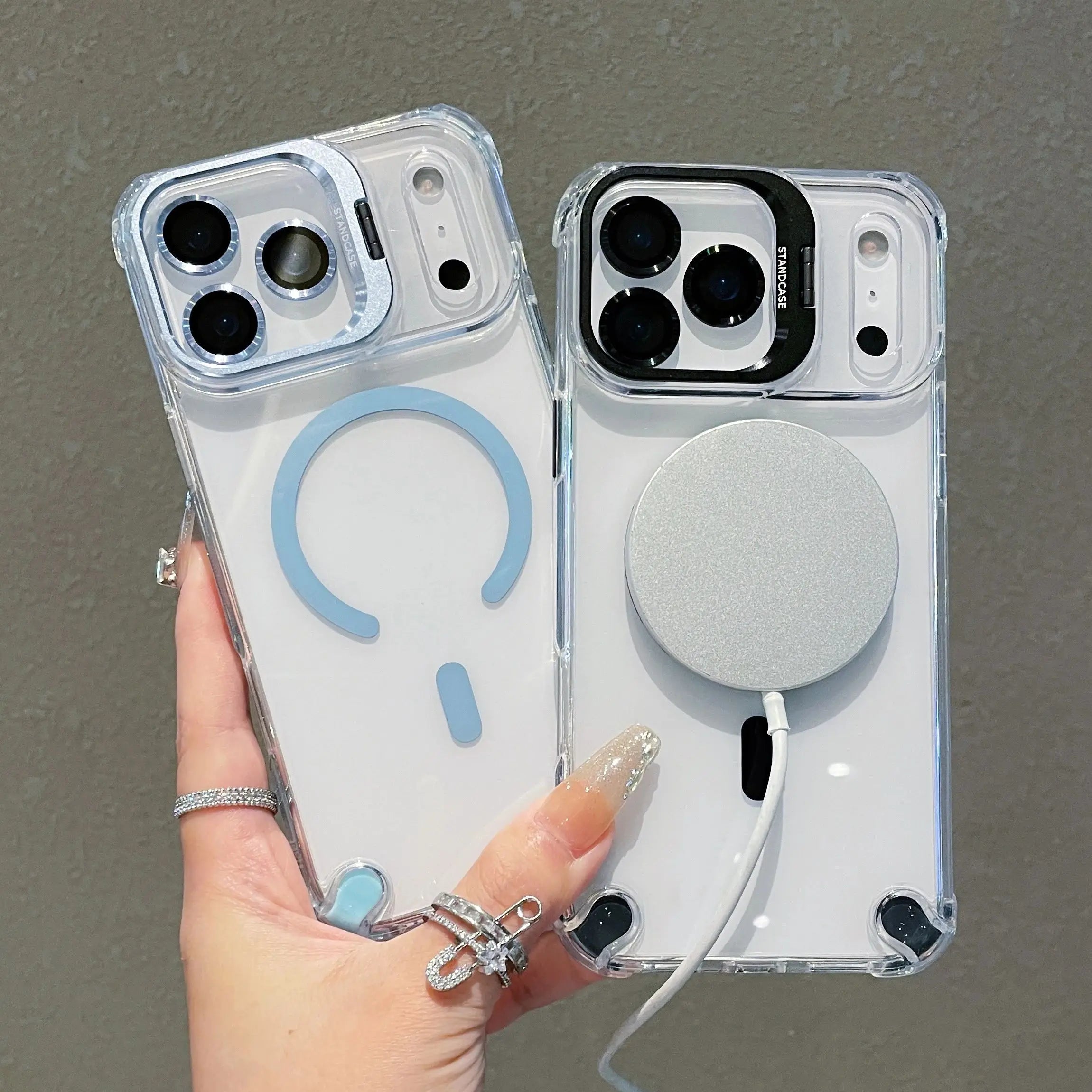 Transparent Magnetic Case with Metal Lens Holder for iPhone 17 Series | Shockproof Airbag MagSafe Cover