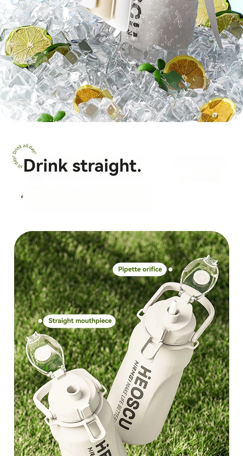 2L Stainless Steel Thermal Water Bottle – Large Vacuum Flask with Straw for Hot & Cold Drinks, Travel & Outdoor Sports