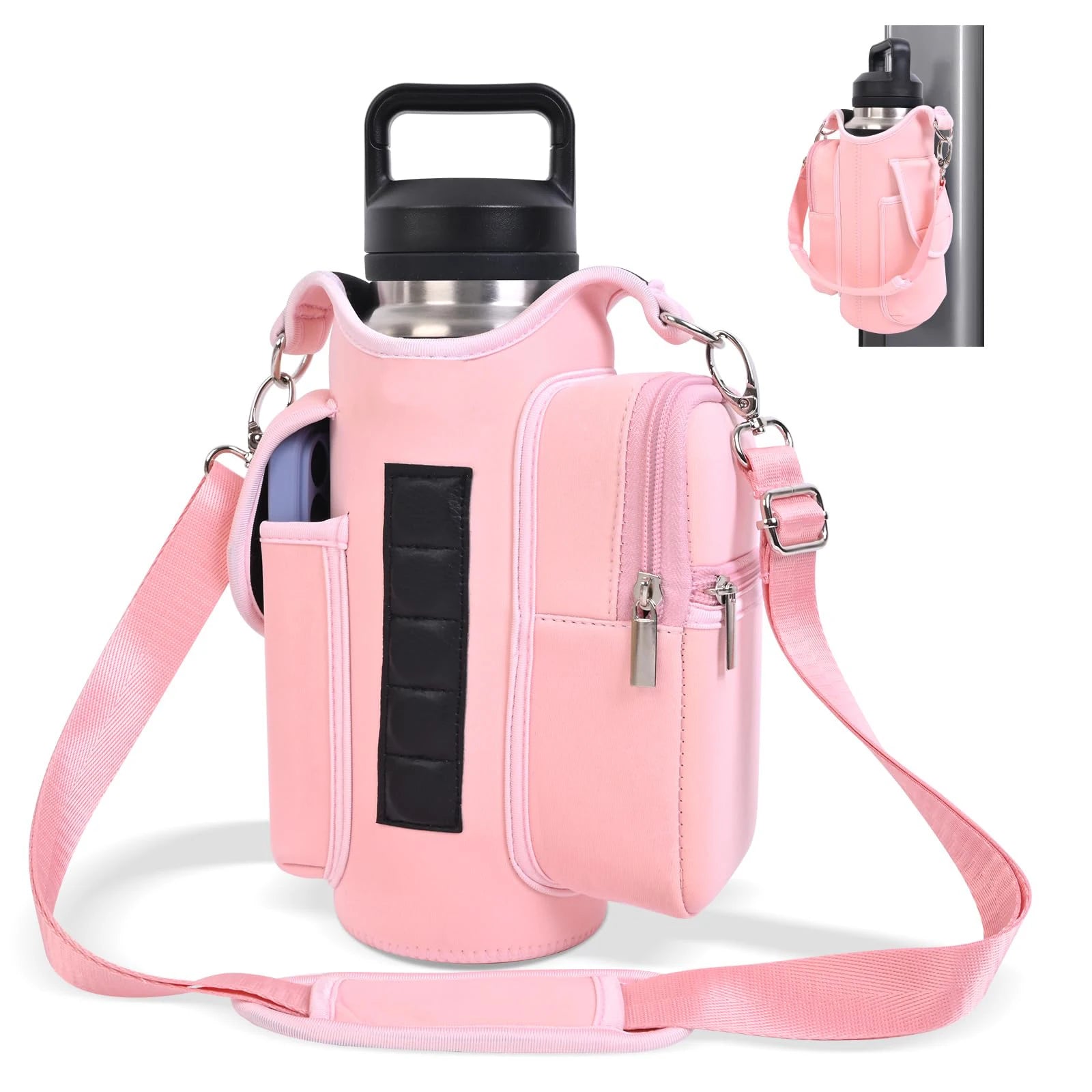 Magnetic Gym Bag Water Bottle Carrier with Adjustable Shoulder Strap | 40oz Bottle Pouch Sling Holder