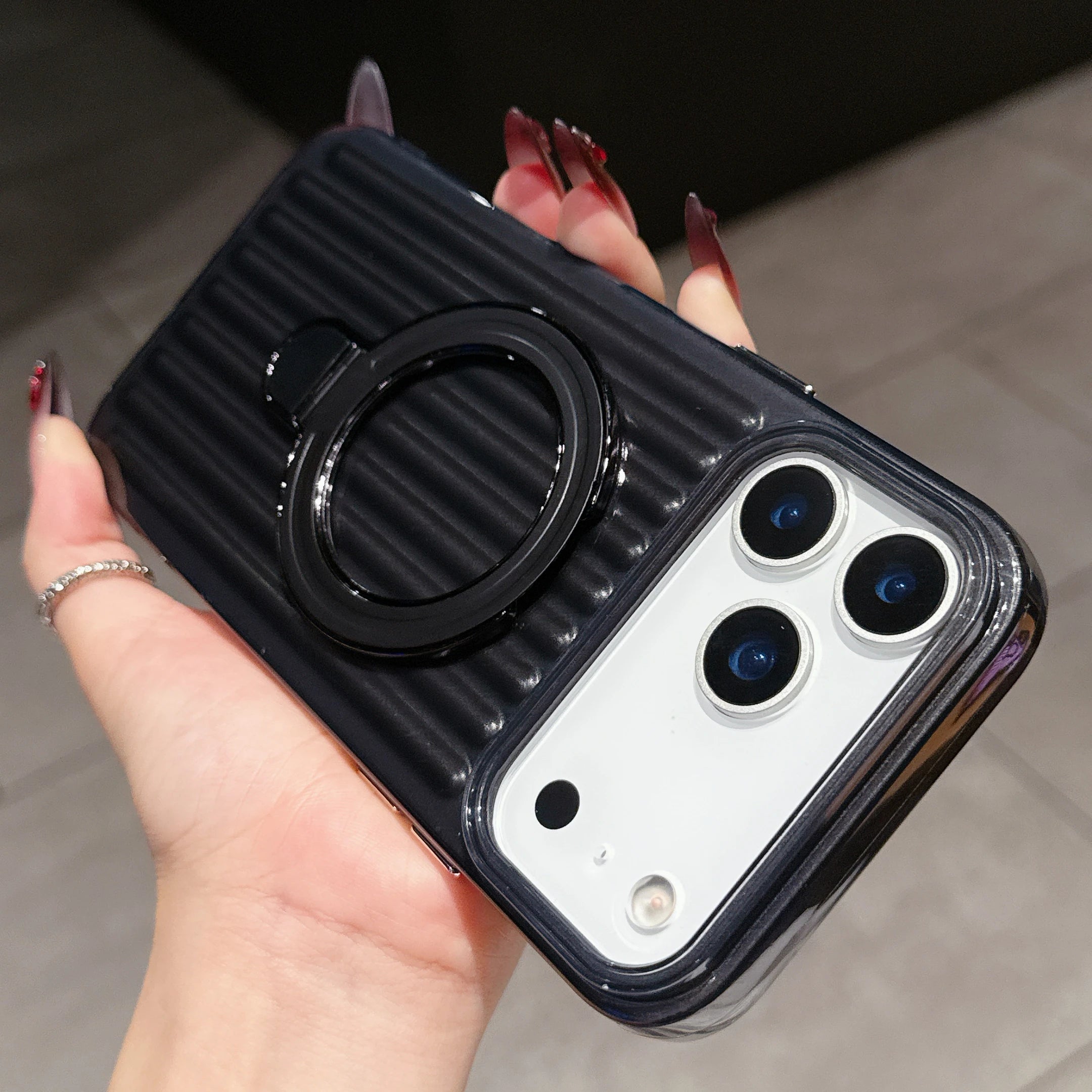 iPhone 17 Series Mag Safe Case – Corrugated Stripe Design | Slim Protective Wireless Charging Cover