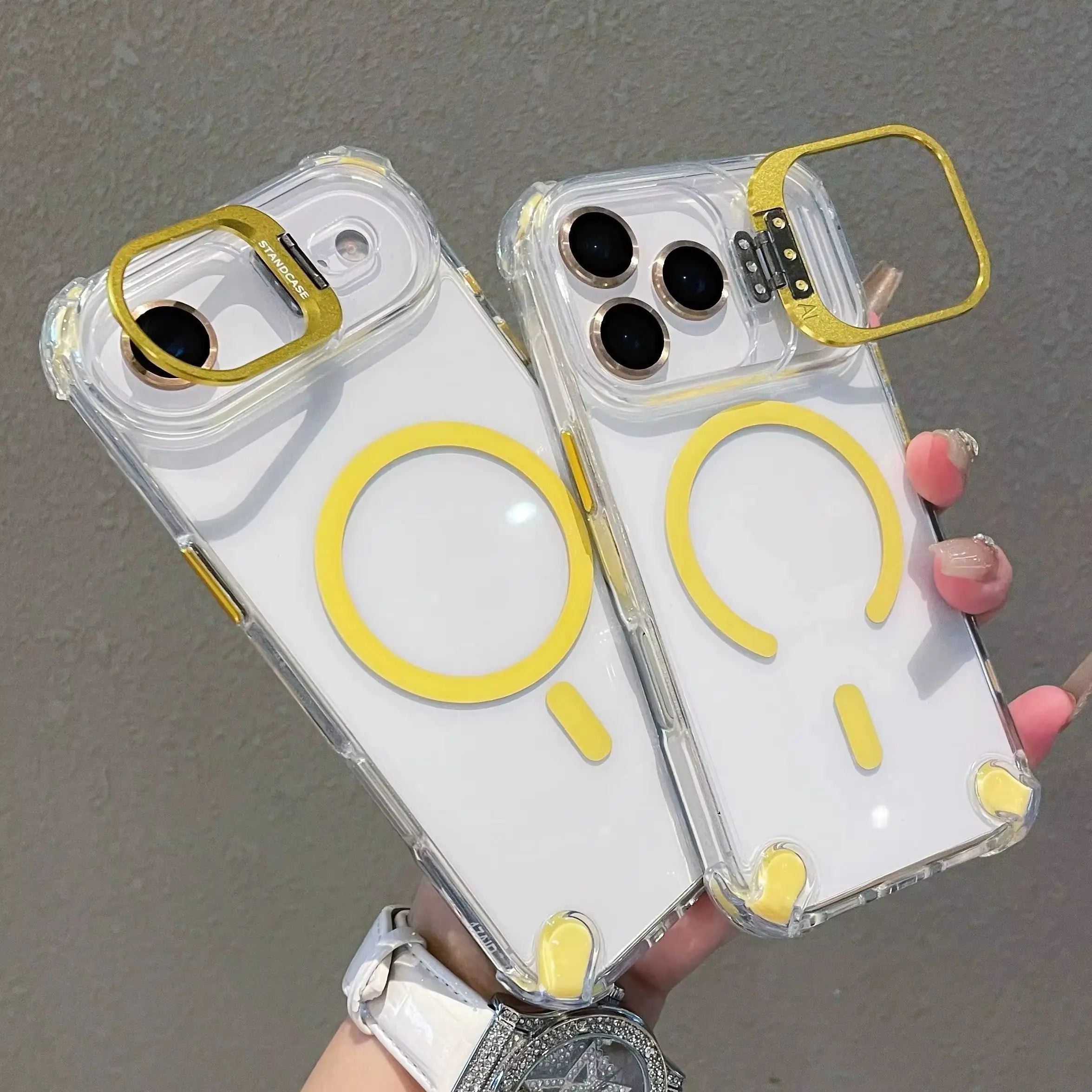 Transparent Magnetic Case with Metal Lens Holder for iPhone 17 Series | Shockproof Airbag MagSafe Cover