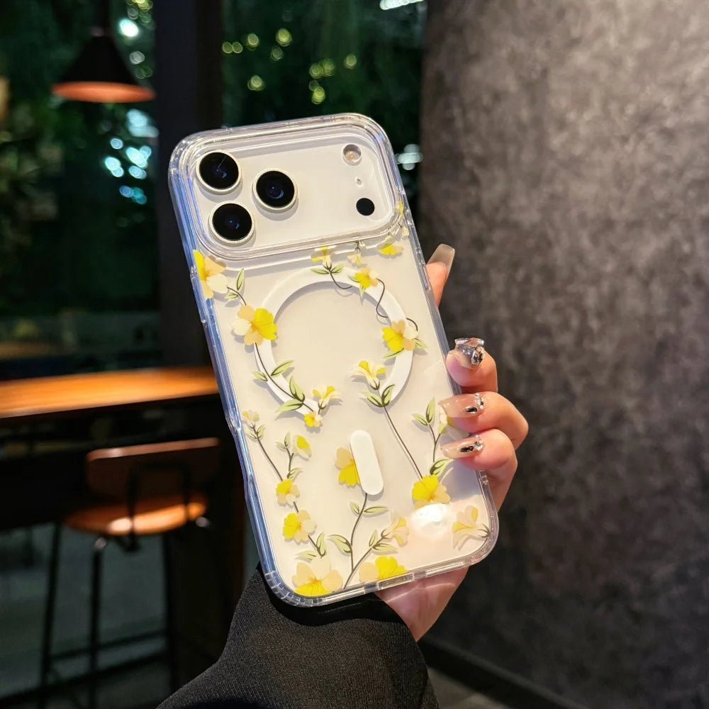 Watercolor Transparent Flower Case for iPhone 17 Series | Magnetic Colorful Daisy Design Protective Cover