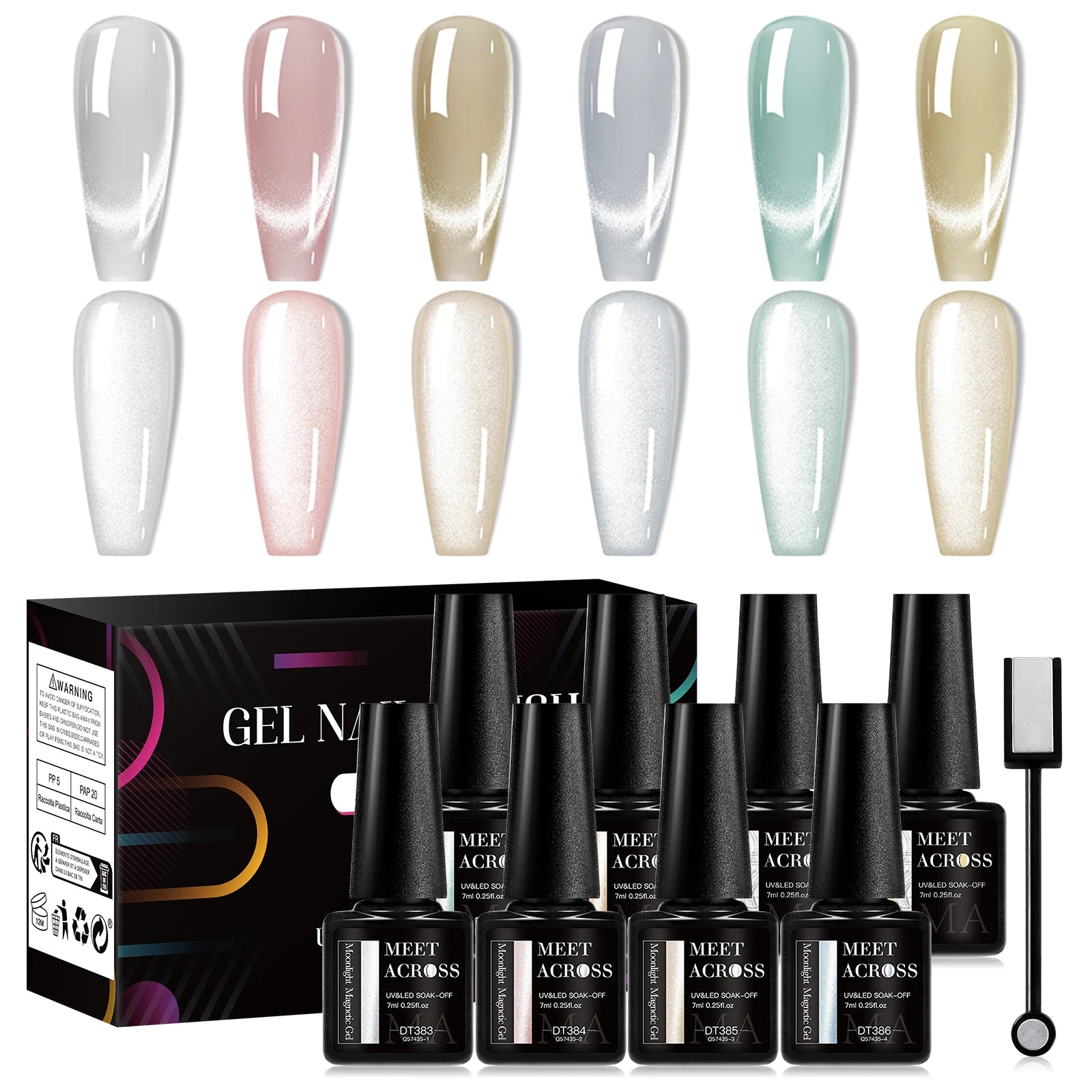 MEET ACROSS 6PCS Cat Magnetic Gel Polish Set with Magnetic Stick & Box