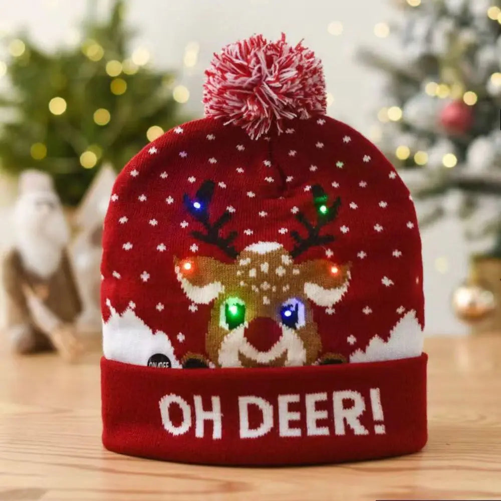 LED Christmas Knitted Beanie Hat – Light Up Xmas Sweater Cap, Unisex Winter Beanie with Colorful LEDs
