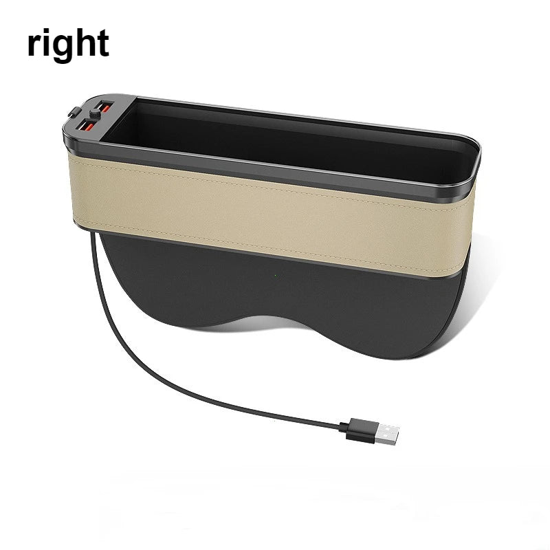 Car Crevice Storage Organizer Box Car 2 USB Charging Colour Light Seat Gap Storage Box LED Auto Interior Stowing Tidying