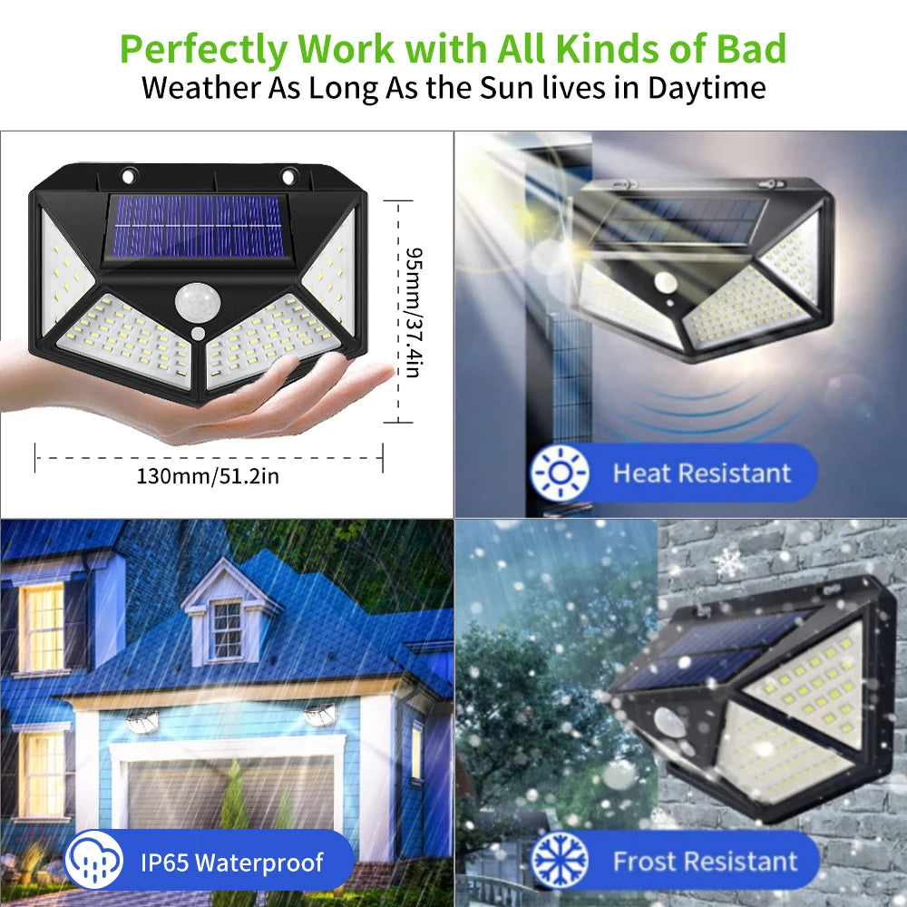 4X 100LED Solar Power PIR Motion Sensor Wall Lights Outdoor Garden Security Lamp