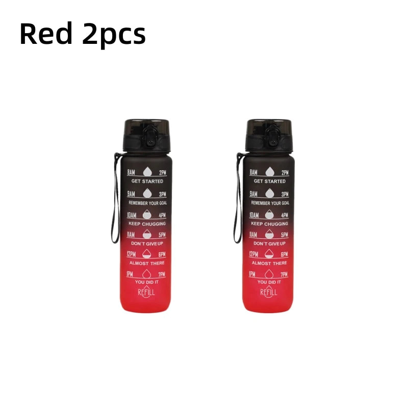 1000ml Gradient Sports Water Bottle with Time Scale – Portable Large Capacity BPA-Free Fitness Bottle with Strap