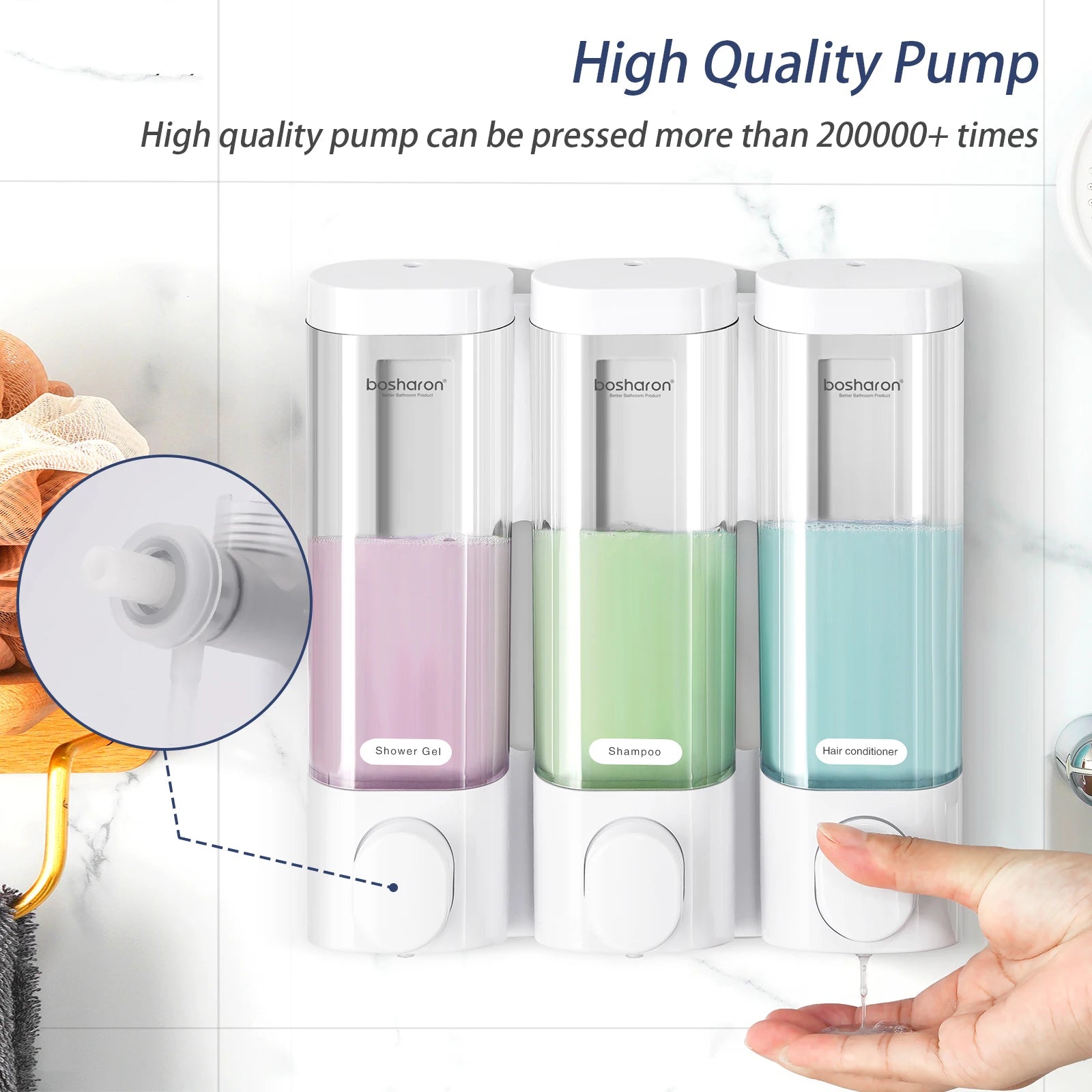 Wall Mounted Shampoo and Conditioner Dispenser, Body Wash, Shower Soap, Lotion, Gel Container, 3 × 300 ml