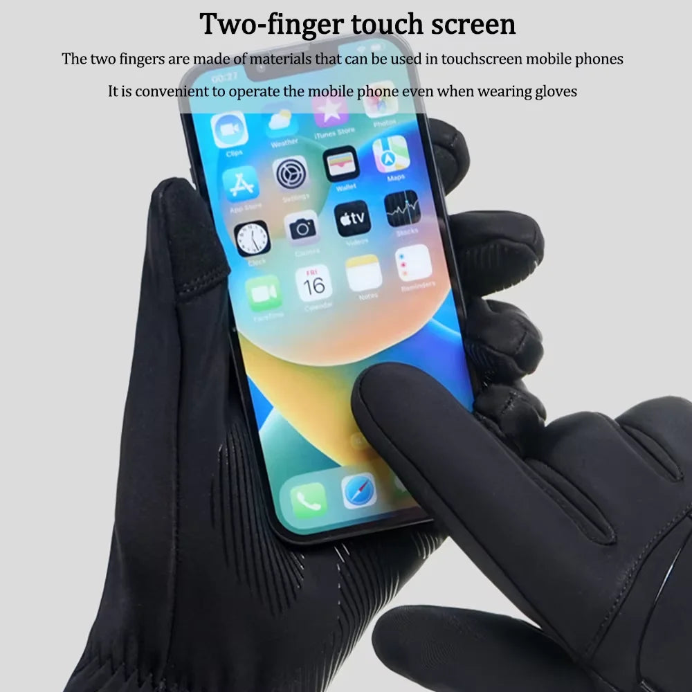NEWBOLER Winter Cycling Gloves Warm Fleece Windproof Full Finger Gloves Touch Screen Anti-slip Adjustable Buckle Men Bike Gloves