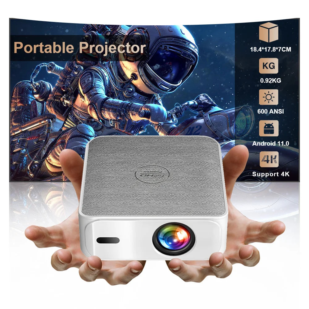 Everycom Vortex 4k Portable Projector Android TV 11 600ANSI Lumens 1080p Full Hd Wifi6 Bluetooth Speaker Home Theater For Phones