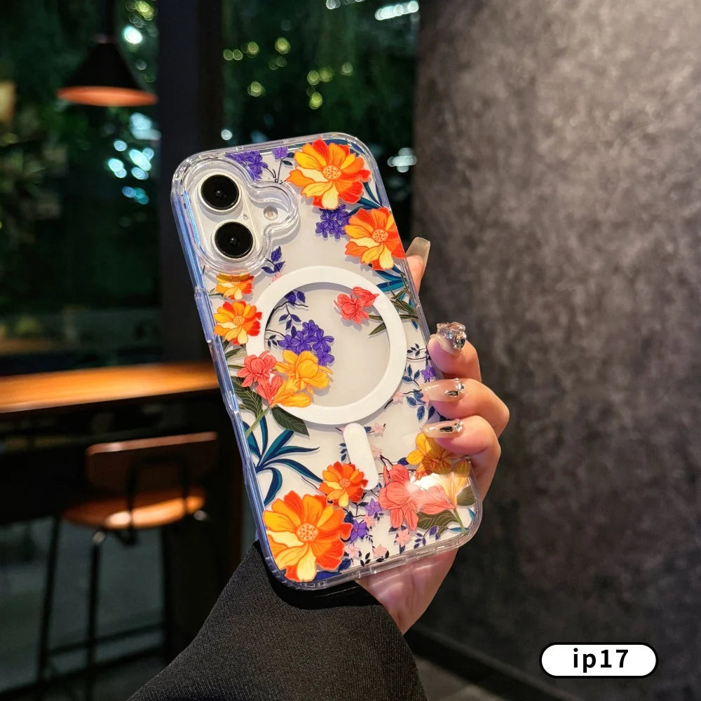 Watercolor Transparent Flower Case for iPhone 17 Series | Magnetic Colorful Daisy Design Protective Cover