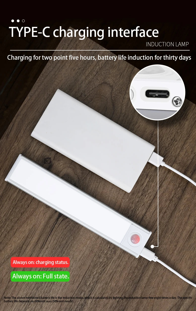 LED Night Light Motion Sensor Wireless USB Cabinet Night Light Wardrobe Lamp For Kitchen Cabinet Bedroom Wardrobe 20/30/40/60CM
