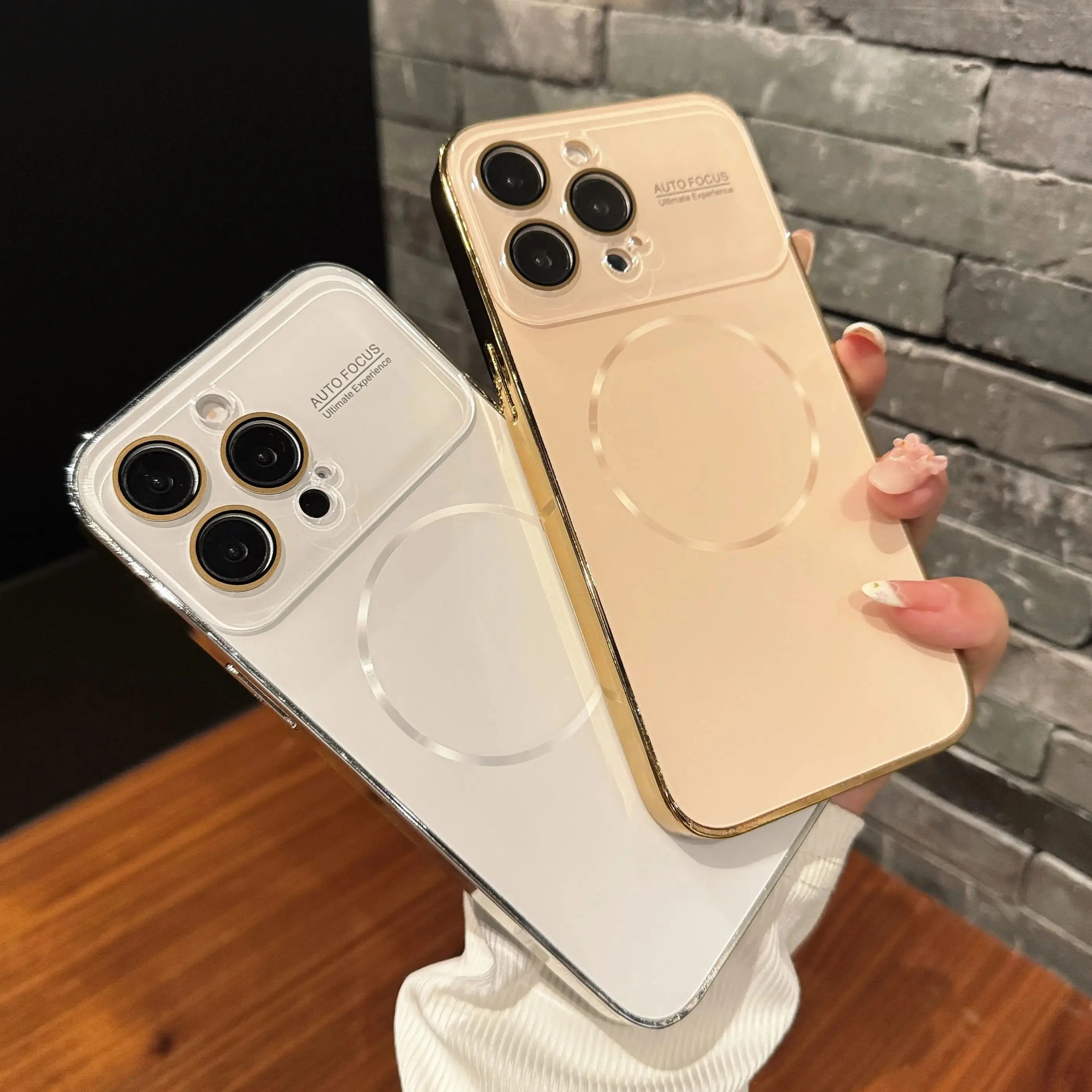 Luxury Large Window For Magsafe Case For iPhone 17 16 15 14 Pro Max Plating Magnectic Wireless Charging Glass Lens Protect Cover