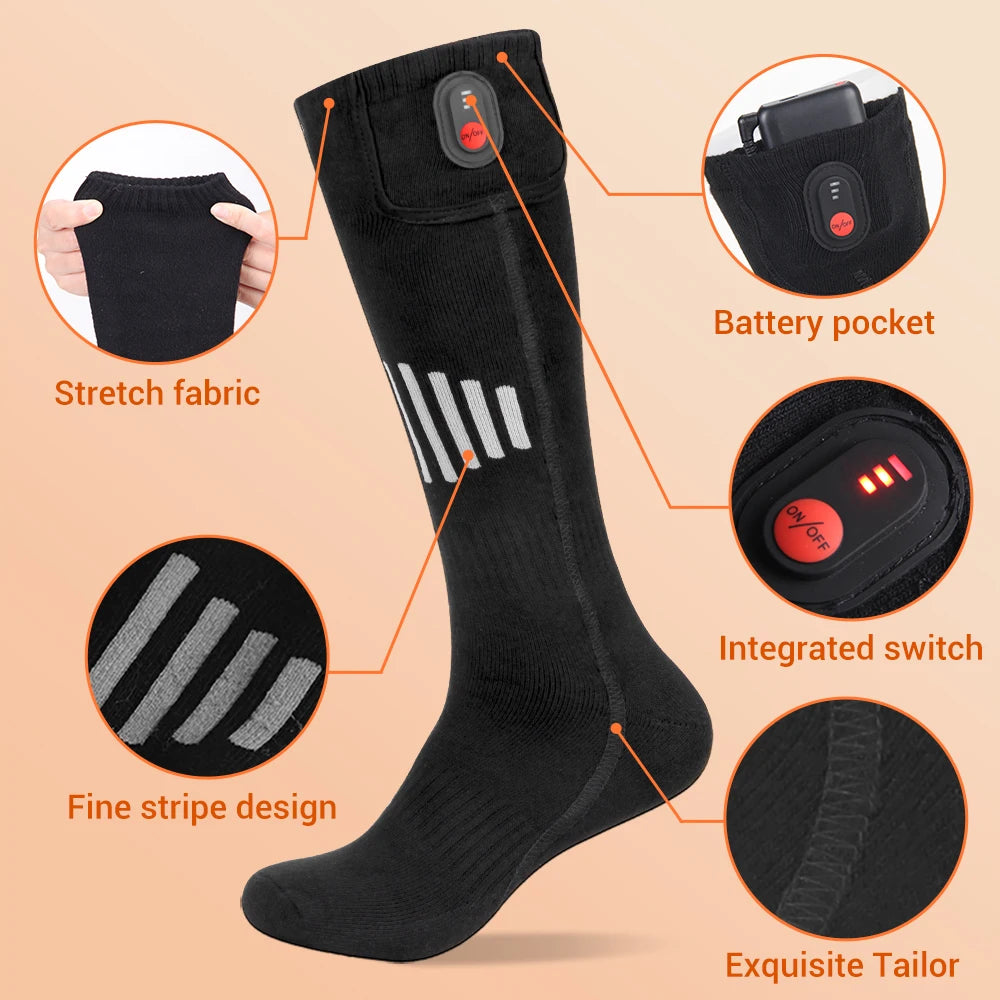 Winter Heated Socks 5000mAh Thermal Socks Women Men Heating Foot Warmer Electric Heating Socks Hiking Ski Warm Outdoor Sports